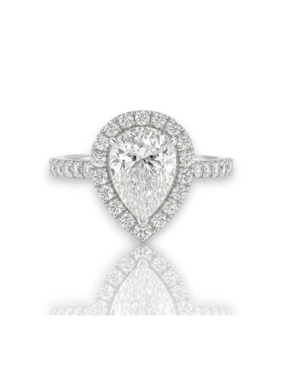 14k White Gold  2.05 CT Pear Ring Lab Created Diamond 3.80 CTW